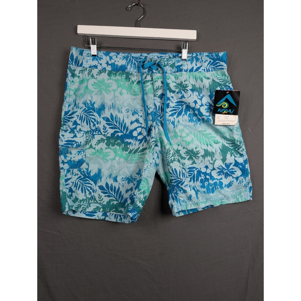 Kanu Surf Boys Oceanside Aqua Floral Board Shorts Swim Trunks Size 12